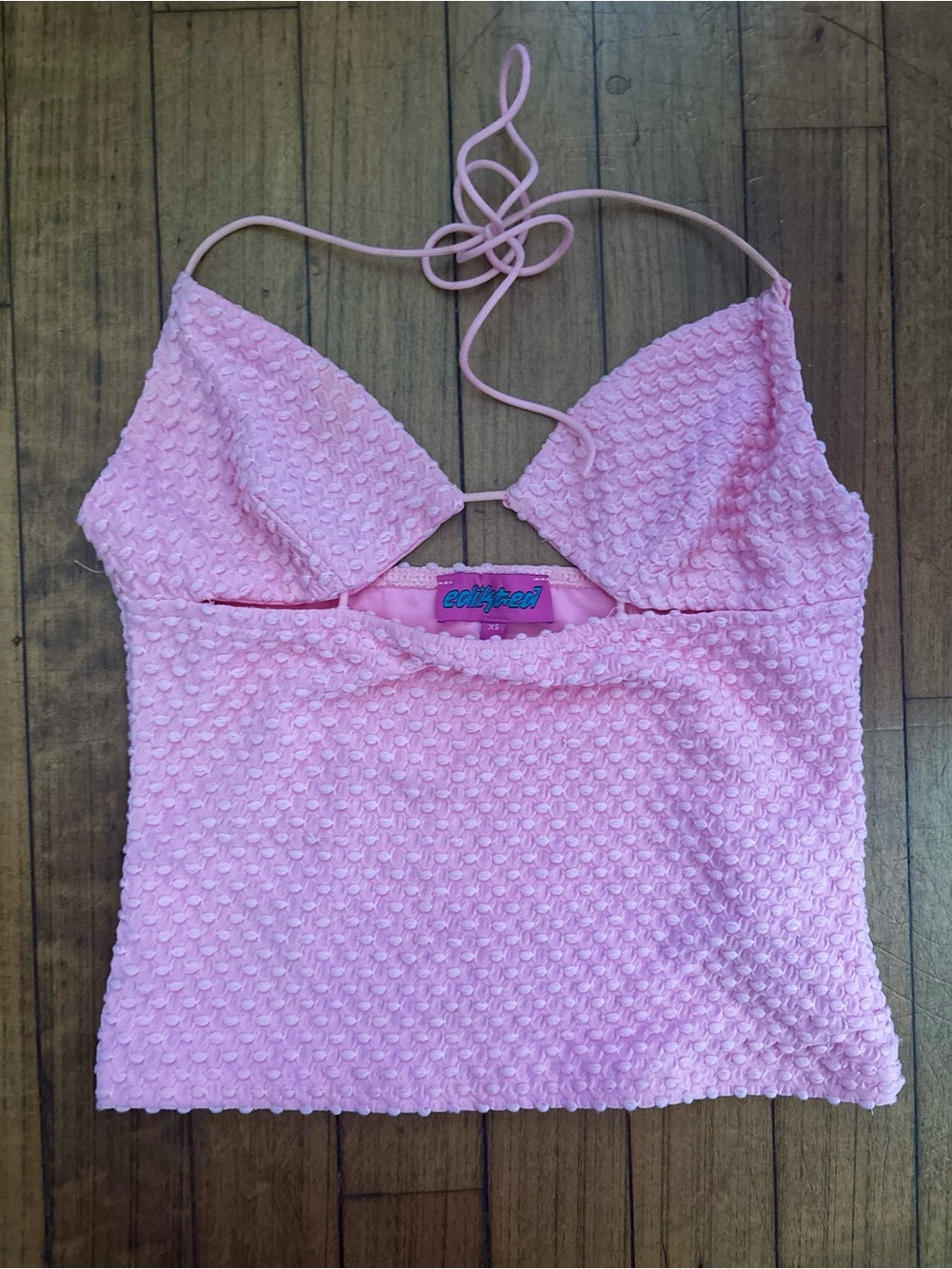 Edikted Pink Textured Halter Crop Top